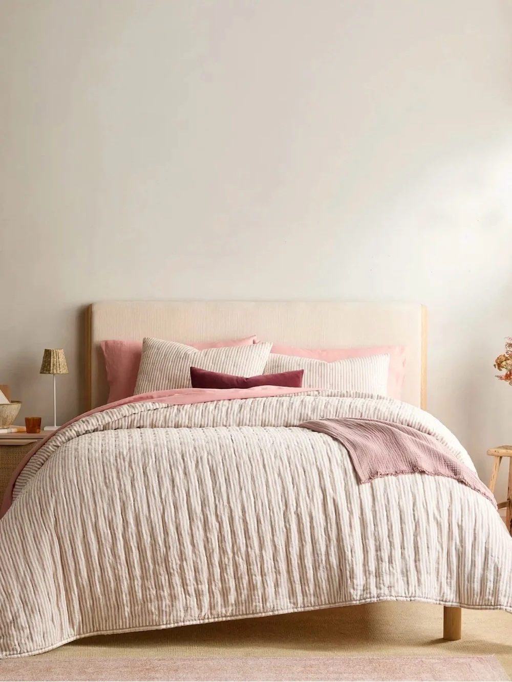 New Latte Full/Queen European Linen Striped Quilt - Retail $170